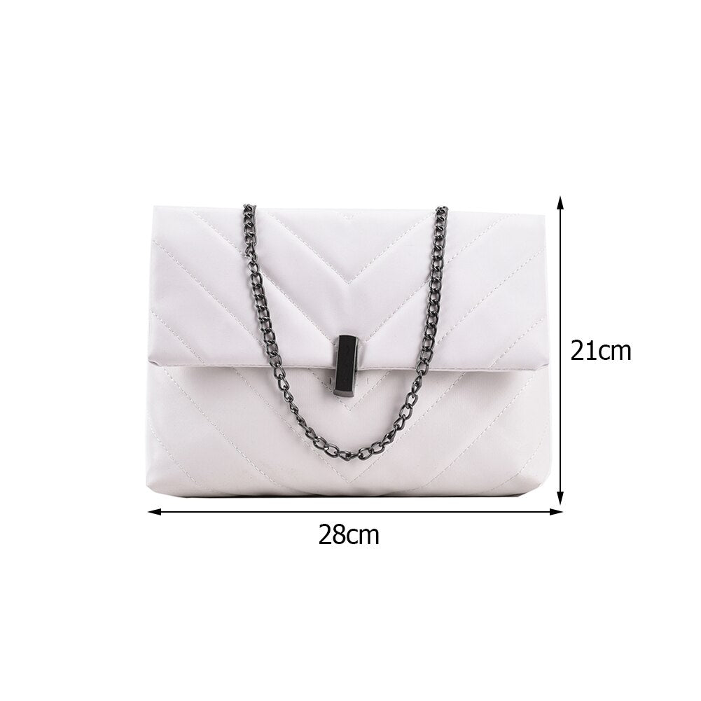 Fashion Women PU Messenger Bag Casual Ladies Chain Solid Color Flap Handbags Fashion Cell Phone Crossbody Messenger Bag