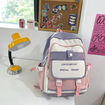 DCIMOR New English Embroidery Waterproof Nylon Women Backpack Female Cute Contrast Color Travel Bag Kawaii Girl Schoolbag Preppy