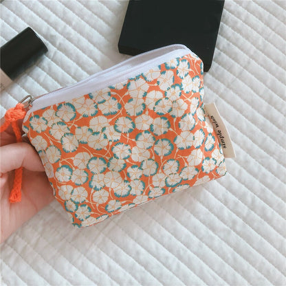 Women Lipstick Makeup Case Cute Small Cosmetic Make Up Bag Mini Cotton Floral Organizer Bags Girl Small Coin Pouch Case Purse