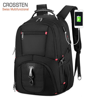 Crossten Swiss-Multifunctional 17&quot; Waterproof Laptop Backpack Men USB Charging Travel bag Rucksack Male School Bag Mochila