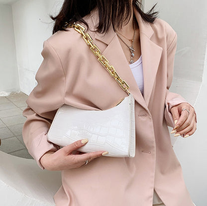 Crocodile Pattern Zipper Handbags New Fashion Texture Embossed Lacquer Shoulder Bag Simple and Small Square Bags for Women