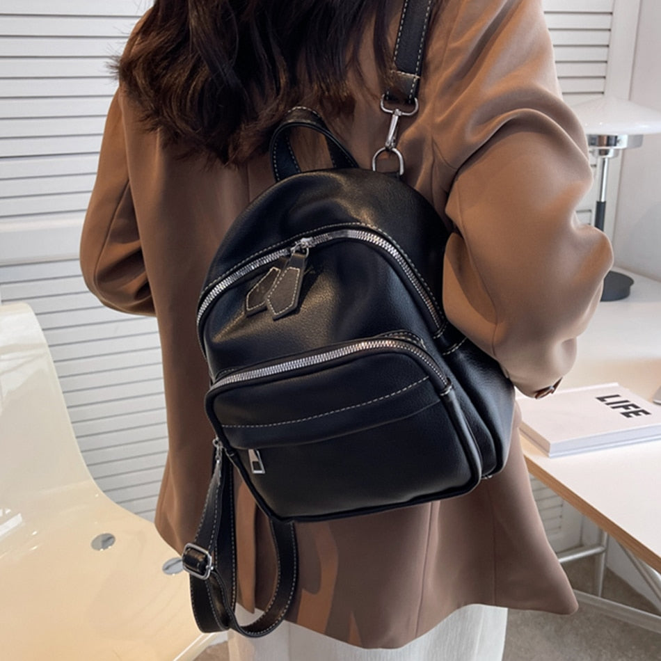 New High Quality PU Leather Women Backpack Fashion Design Small Shoulder Bag Luxury Large Capacity Travel Handbags Trendy Purses