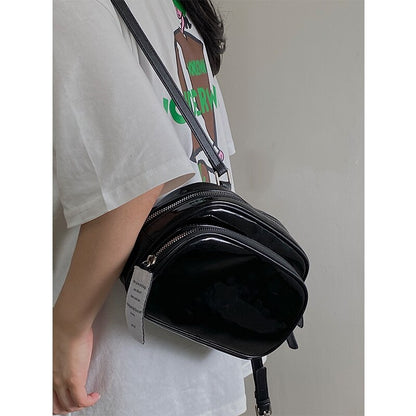 Patent Leather Women's Small Backpack Fashion Square Female Black Shoulder Bags Cute Solid Color Girls Student Tote Handbags