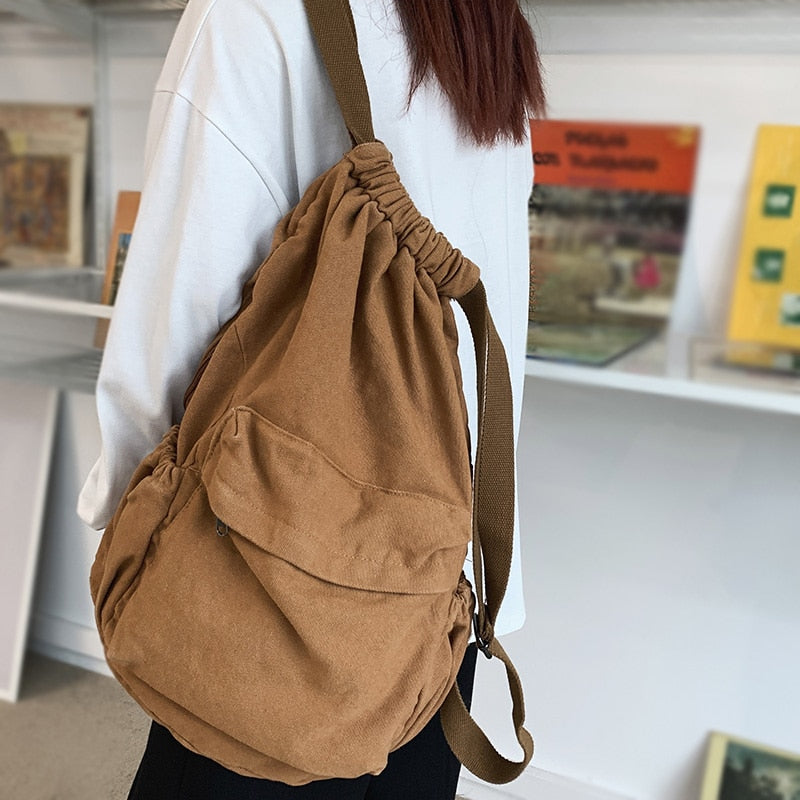 Female Canvas Cute Drawstring College Backpack Fashion Women Laptop Book Bag Trendy Ladies Backpack Cool Girl Travel School Bags