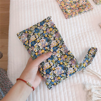 Korean Floral Coin Purse Mini Cotton Sanitary Towel Pouch Women&#39;s Cosmetic Bag Fabric Make Up Organizer Beauty Case Storage Bag