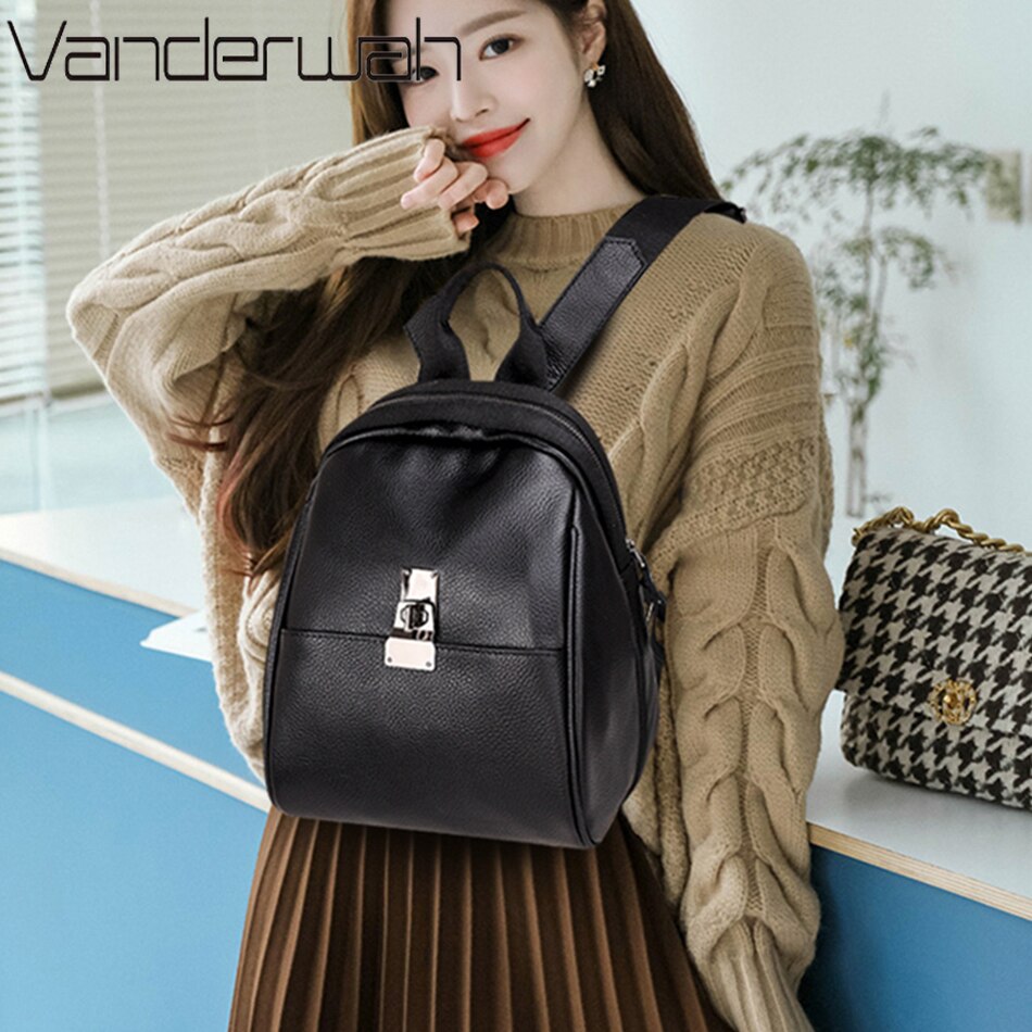 Luxury Genuine Leather Women&#39;s Backpack 100% Cowhide Large Capacity Bookbag for Teen Girl High Quality Female Rucksacks Mochilas
