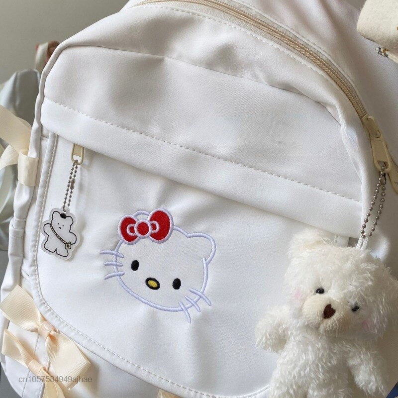 Sanrio Bag Hello Kitty Korean Style Backpack Japanese Bow Girly Heart Junior High School Schoolbag Women Chic Backpack Y2k Trend