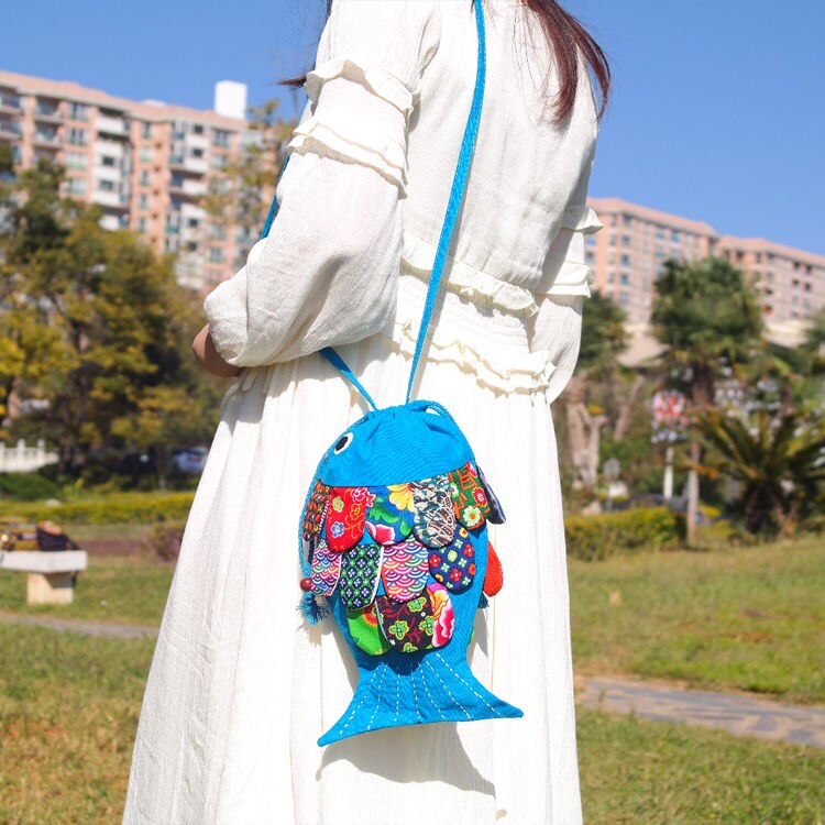 Pure Handmade Fish Women Bag Floral Flower Patchwork Shoulder Bags Hobo Women&#39;s Handbag Purse