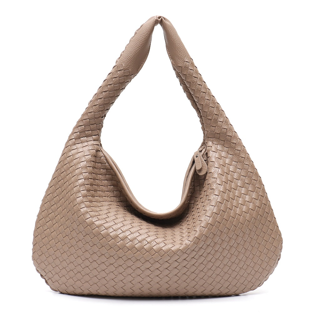 SC Brand New Vegan Leather Hobo Bag Handmade Woven Casual Female Handbag Big Capacity Patchwork Zipper Women Shoulder Bags