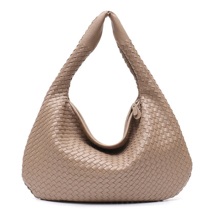 SC Brand New Vegan Leather Hobo Bag Handmade Woven Casual Female Handbag Big Capacity Patchwork Zipper Women Shoulder Bags