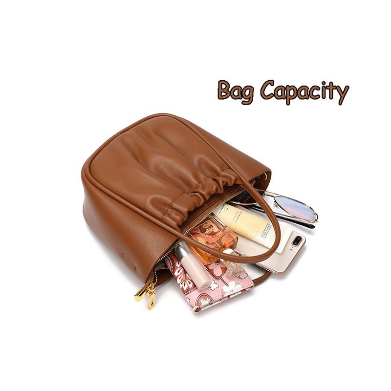 Designer Pleated Handbags For Women Genuine Leather Trend Shoulder Bags Shopping Basket Ladies High Capacity Crossbody Bag Purse