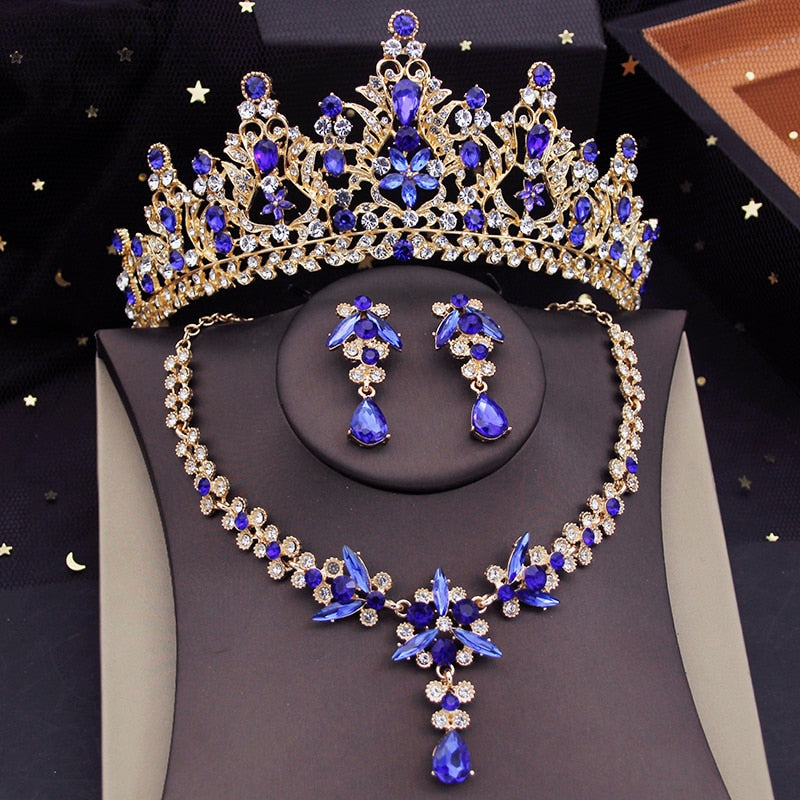 Gold Colors Bridal Jewelry Sets for Women Tiaras Crown Sets Necklace Earrings Wedding Dress Bride Jewelry Set Accessories