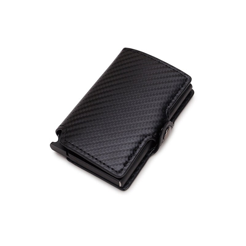 DIENQI Carbon Fiber Card Holders Wallets Men Brand Leather Mini Slim Wallet Money Bag Metal RFID Women Thin Small Smart Vallet