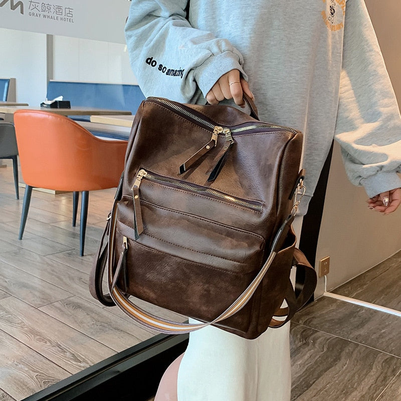 New Designer Women Bag Retro Leisure Backpack Female PU Leather Vintage Backpack Luxurious Shoulder Bag Fashion Female Bag
