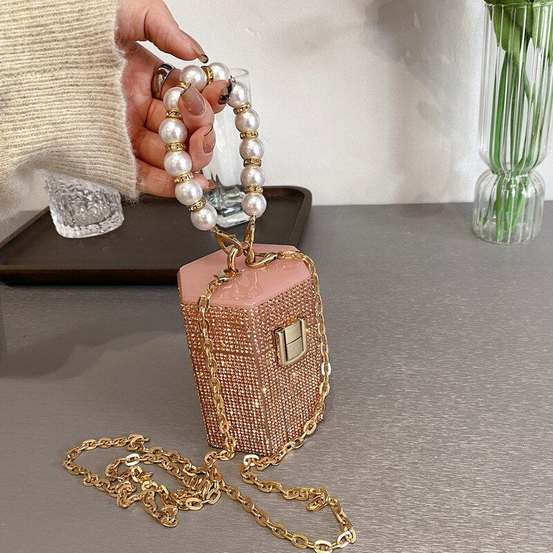 Diamond Pearls Clutch Bags Evening Box Ladies  New Women Mini Purses Handbags Shoulder Bag Luxury Party Wedding Evening Bag