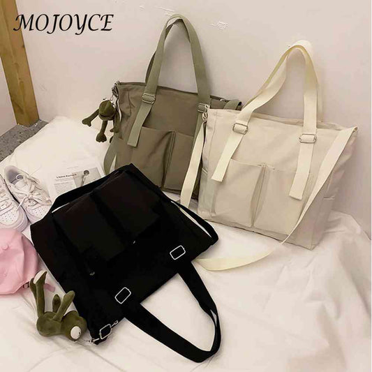 Fashion Zipper Nylon Handbags Large Capacity Pure Color Female Shoulder Bags Women Outdoor Business Traveling