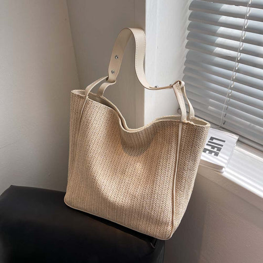 Casual Large Capacity Handmade Woven Handbags Summer Fashion Straw Women Shoulder Bags Beach Shopping Bags Tote Top-handle Bags