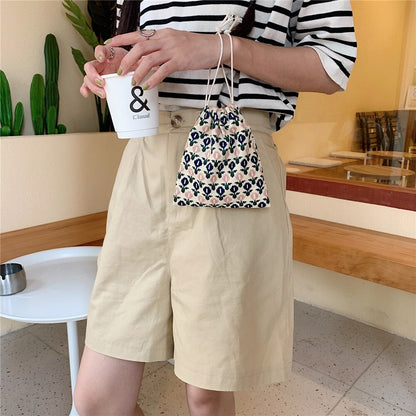 Retro Grid Floral Makeup Toiletry Drawstring Bags Women Finishing Storage Pouch Korea Ins Cosmetic Bag Gift Jewelry Organizer