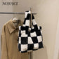 Women Shoulder Bag Vintage Plush Checkered Print Underarm Bag Women Hobos Women Plush Top-Handle Bag for Shopping