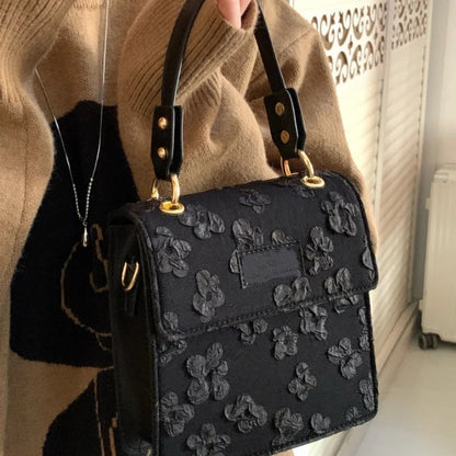 Niche Retro Bag Women&#39;s Early Spring New All-match Texture Black Messenger Bag Ins Shoulder Handbag