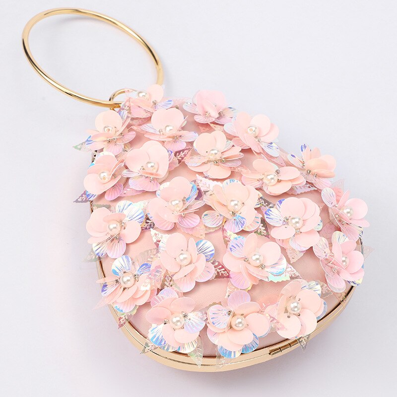 Evening Bag New Handmade Beaded Three-dimensional Flower Sequins Pink Series Partypurse