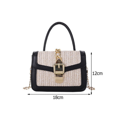 Retro Women Bag Woven PU Stitching Messenger Casual Ladies Beach Chain Handbag Summer Beach Bag Rattan Tote Square Box