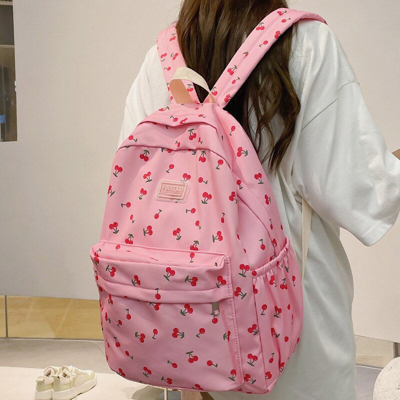 New Female Cute Cherry Floral Print Laptop College Backpack Lady Book Bag Women Kawaii Backpack Student Fashion Girl School Bags