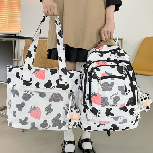 DIFA Large Capacity Cow Grain Set Bag Kawaii Mesh Women Backpack High Quality Girls&#39; Leisure Backpacks Female Students Schoolbag