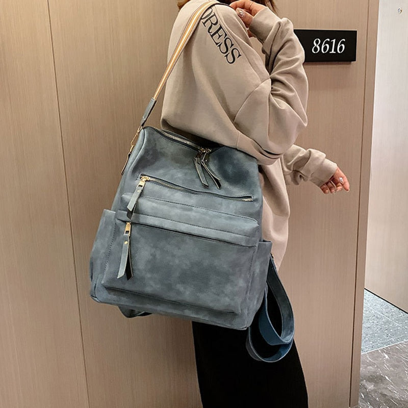 New Designer Women Bag Retro Leisure Backpack Female PU Leather Vintage Backpack Luxurious Shoulder Bag Fashion Female Bag