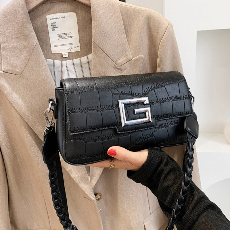 Luxury Crocodile Pattern Women&#39;s Shoulder Bags Designer Letter G Square Bag Brand Handbag PU Leather Crossbody Bag Female Purses