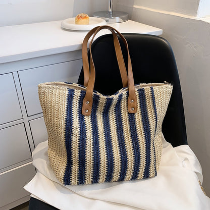 Summer Straw Woven Top-Handle Handbags Casual Large Capacity Women Shoulder Bags Shopping Bags Beach Vacation Female Totes Bags