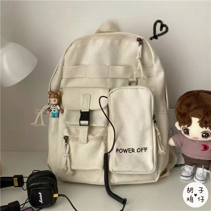 Women Backpacks Design Multi-pockets Letter Embroidery Casual Tote High Street Harajuku Large Capacity Backpack Teens Travel Bag