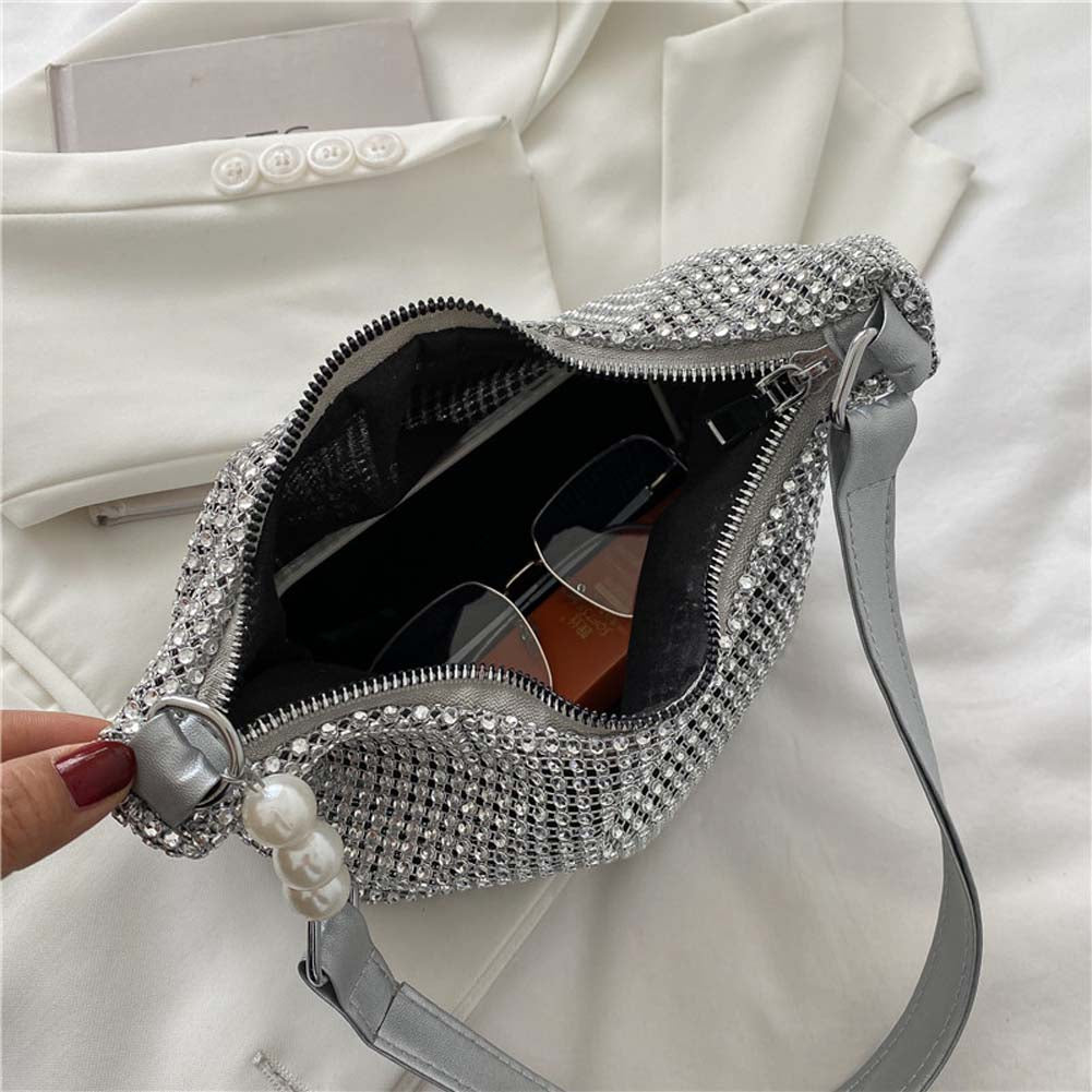 New Fashion Rhinestones PU Leather Women Shoulder Bags Small Handbags Pure Color Casual Female Shoulder Underarm Bags Totes