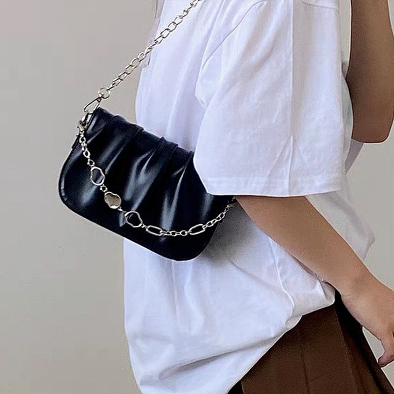 Xiuya Small Minority Casual Shoulder Bags For Women Pleated Clound Crossbody Bags With Chain Small Handbag Woman Purse Wallet