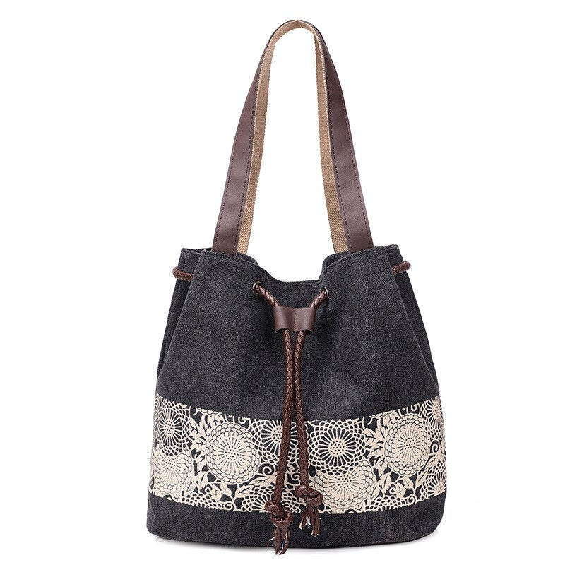 Women&#39;s European and American fashion Korean Canvas Shoulder Bag Sen women&#39;s printing retro leisure closure dual-purpose portabl