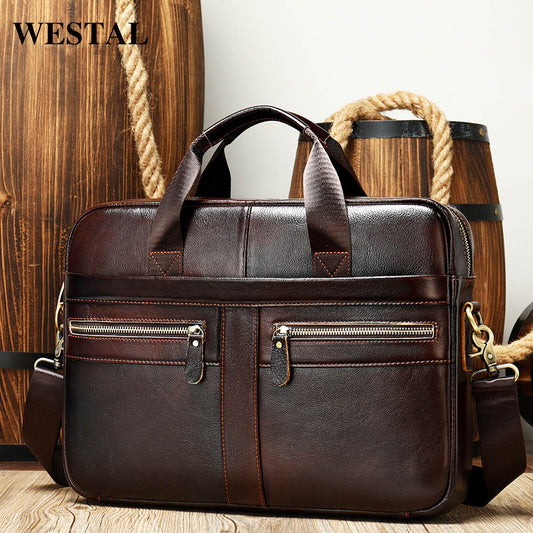 WESTAL Men&#39;s Briefcases Men&#39;s Bags Genuine Leather Lawyer/office Bag for Men Laptop Bag Leather Briefcases Bag for Documents 209