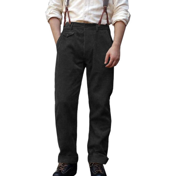 xiangtuibao - Men's Suspenders 1920s 12oz Corduroy Farmer Work Trousers Pants Black