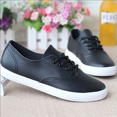 xiangtuibao Women White Sneakers  Spring Summer PU Leather Casual Flat Shoes Black Sneakers For Woman Non-Slip Shoes Comfortable Sneaker