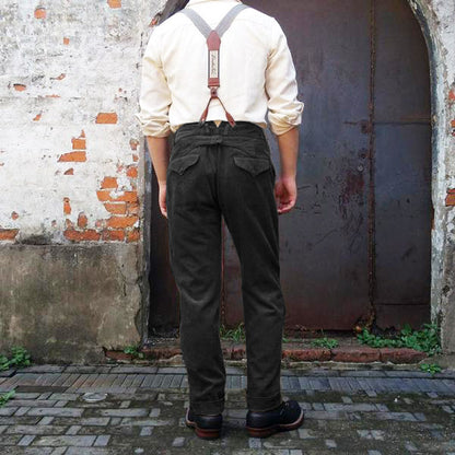 xiangtuibao - Men's Suspenders 1920s 12oz Corduroy Farmer Work Trousers Pants Black