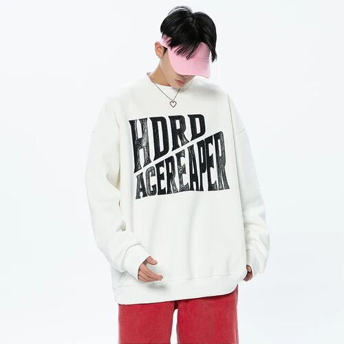 xiangtuibao - Casual Letter Print Oversized Sweatshirts Men Fashion Trends Pullover Tops Teenage Plus Size Harajuku Streetwear Loose Hoodies