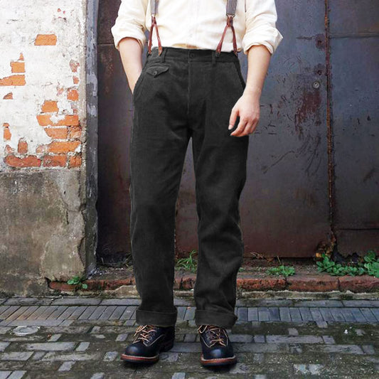 xiangtuibao - Men's Suspenders 1920s 12oz Corduroy Farmer Work Trousers Pants Black