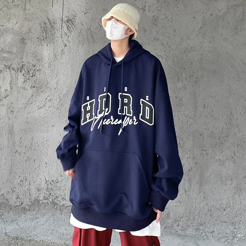 xiangtuibao - Oversized Print Hoodies for Teenage Fashion Trends High Streetwear Mens Retro Loose Fit Pullovers Japanese Harajuku Sweatshirts