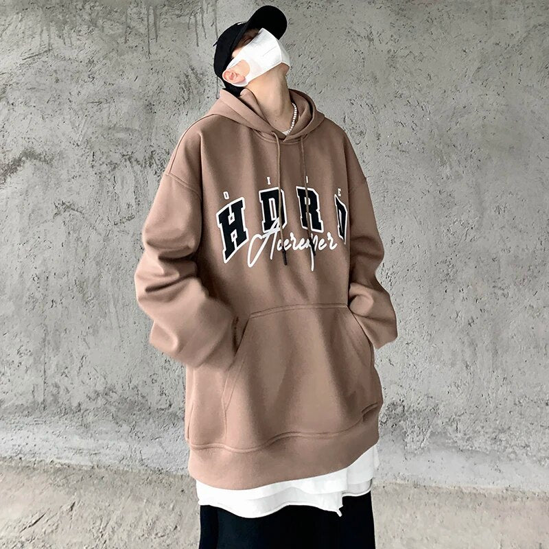 xiangtuibao - Oversized Print Hoodies for Teenage Fashion Trends High Streetwear Mens Retro Loose Fit Pullovers Japanese Harajuku Sweatshirts