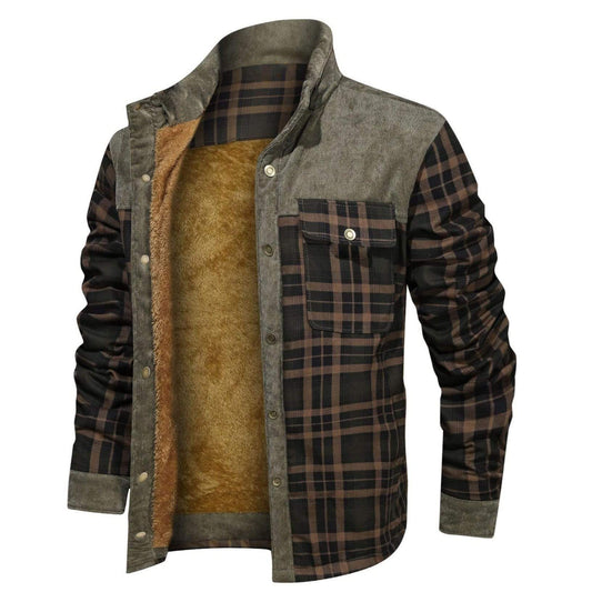 xiangtuibao - Men's Retro Check Pattern Stitching Warm Wanderer Jacket