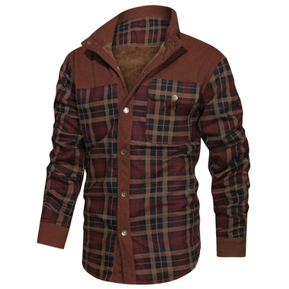 xiangtuibao - Men's Retro Check Pattern Stitching Warm Wanderer Jacket