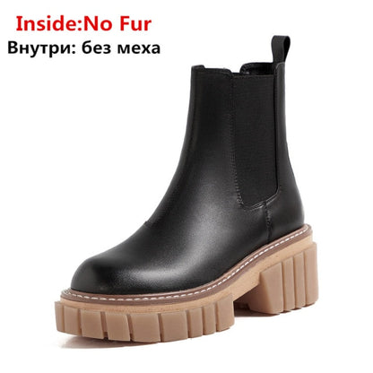 xiangtuibao top quality genuine leather shoes women ankle boots autumn winter chelsea boots square heel platform shoes woman