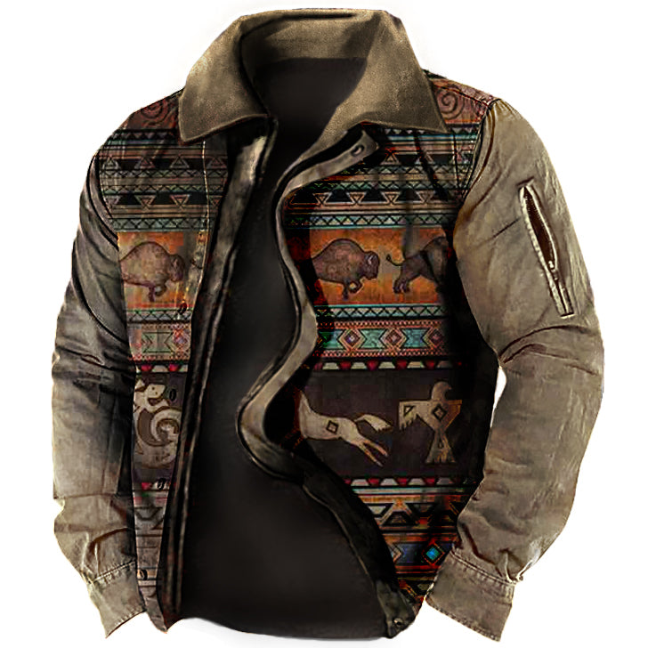 xiangtuibao - Men's Outdoor Ethnic Pattern Zipper Tactical Shirt Jacket