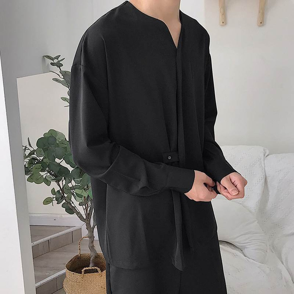 xiangtuibao - Men's Collarless long-sleeved Loose Shirt